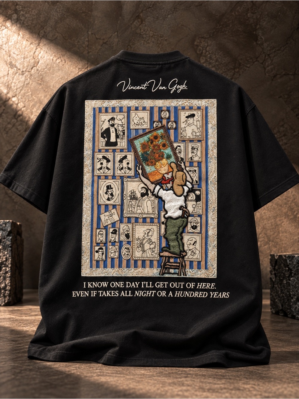 Premium Van Gogh Art Patchwork Tee – 100% Cotton